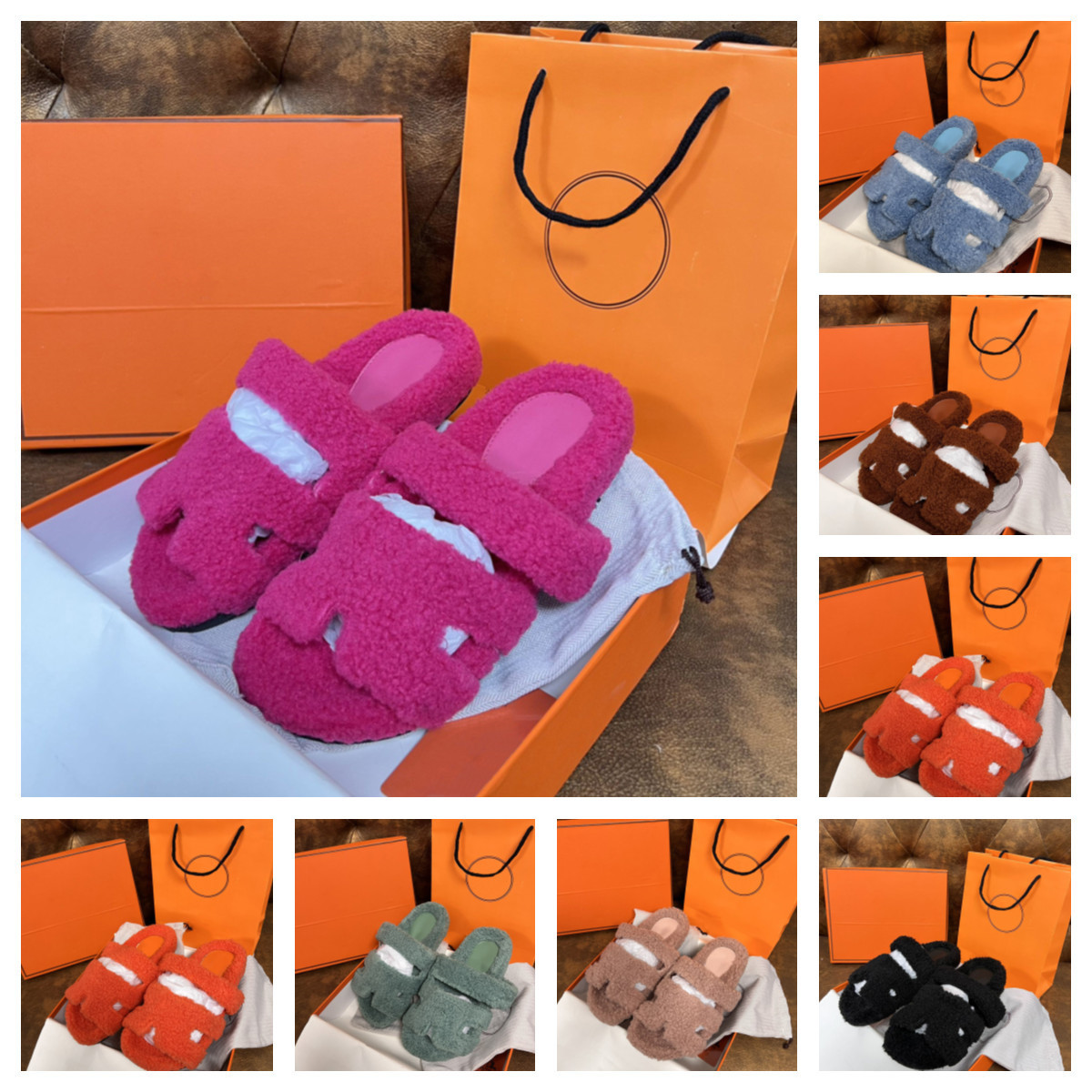 

H letter warm slides slippers sherpa fleee women herme sandals Chypre Wool Sandal womens Winter Soft Fur Furry home indoor Sandal Comfortable Fuzzy shoes, Other color;contact me