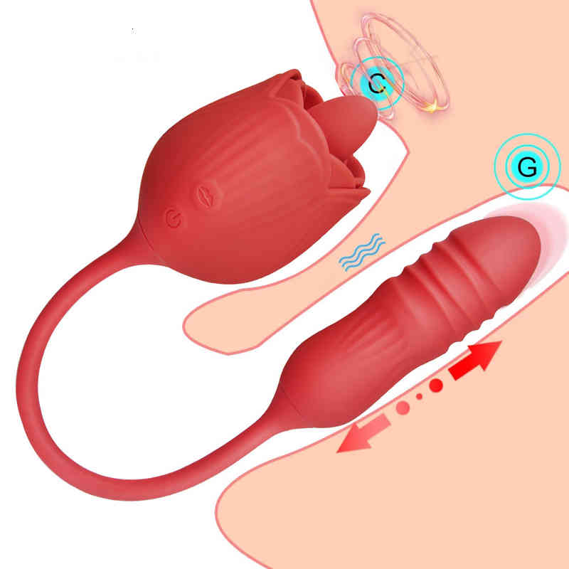 Sex Toys Penis Cock 10 Modes Oral Licking Clitoris Nipple Sucker Telescopic Dildo Vaginal Massager for Woman Rose Vagina Sucking Vibrator-image-792055308