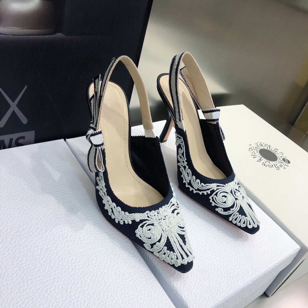 

Spring and summer 2022 new sandals jacquard embroidery high heel bow color matching women's shoes Euro 33-44 US 3-13, Black