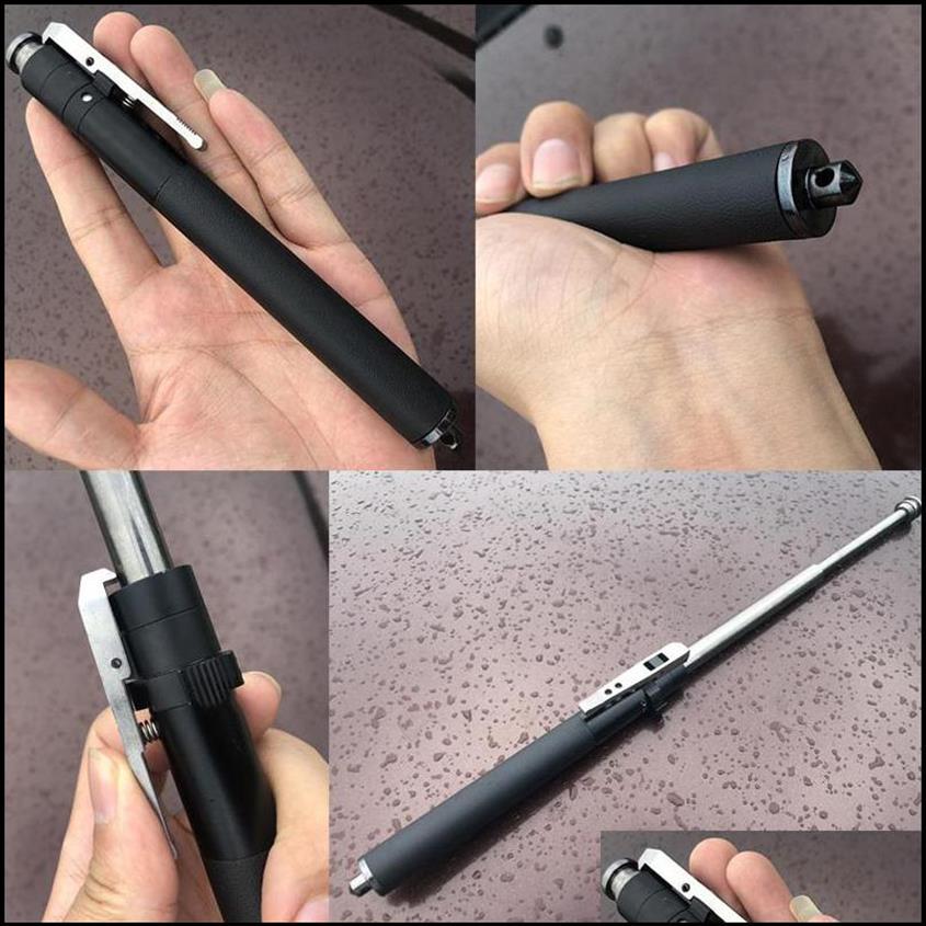 Others Tactical Accessories Gear Matic Spring Black Pen Portable Three-Section Telescopic Stick Men And Women Self-Defense Car Dro249T