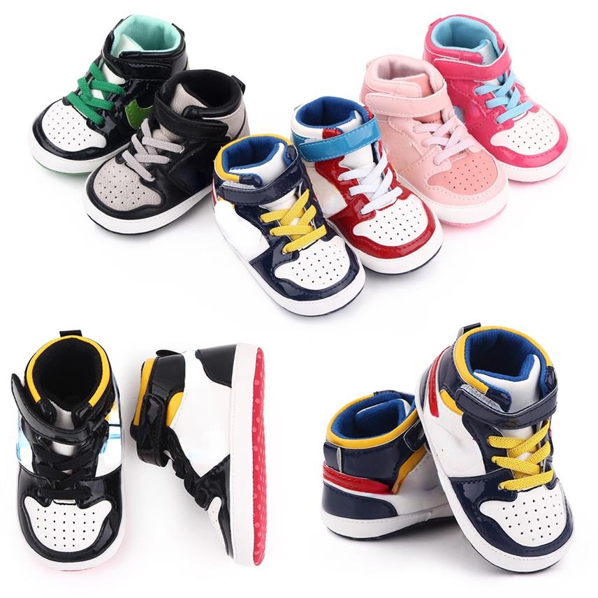 

Baby Shoes Newborn Boys Girls First Walkers Crib Shoes Kids PU Sneakers Prewalker Sneakers 0-18Months235y, Red yellow