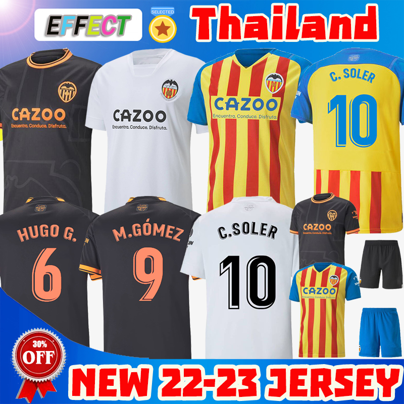 

22 23 Valencia Soccer Jerseys GUEDES GAMEIRO camisetas de futbol RODRIGO Gaya M.Gomez Men kids kit football shirts 2022 2023 Rivero C.SOLER Cheryshev Home AWAY TOPS, 22-23 away black+patch