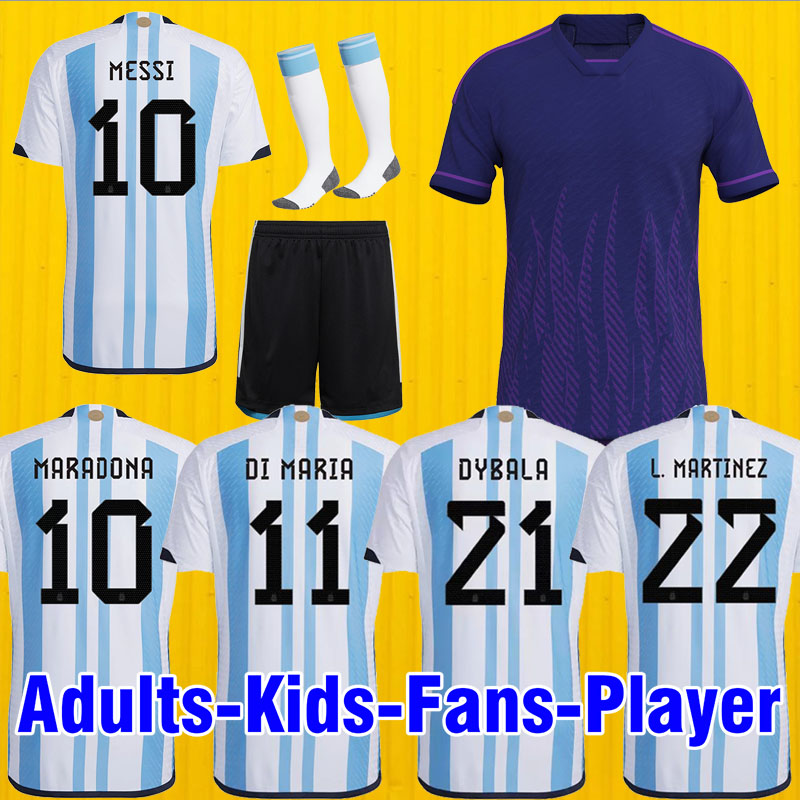 

Argentina soccer Jersey woRLD CUp Fans player version 2022 DYBALA AGUERO Maradona football shirt 22 23 Men Kids uniform socks DI MARIA MESSIs national team jersey, Away kids