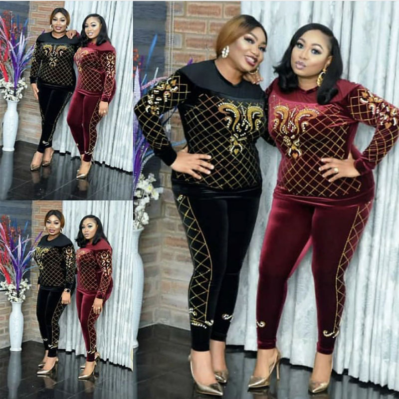 Pantalon deux pièces pour femmes hiver mode Style de rue ensembles à manches longues col rond haut élastique imprimé 4 ensembles de couleursfemme