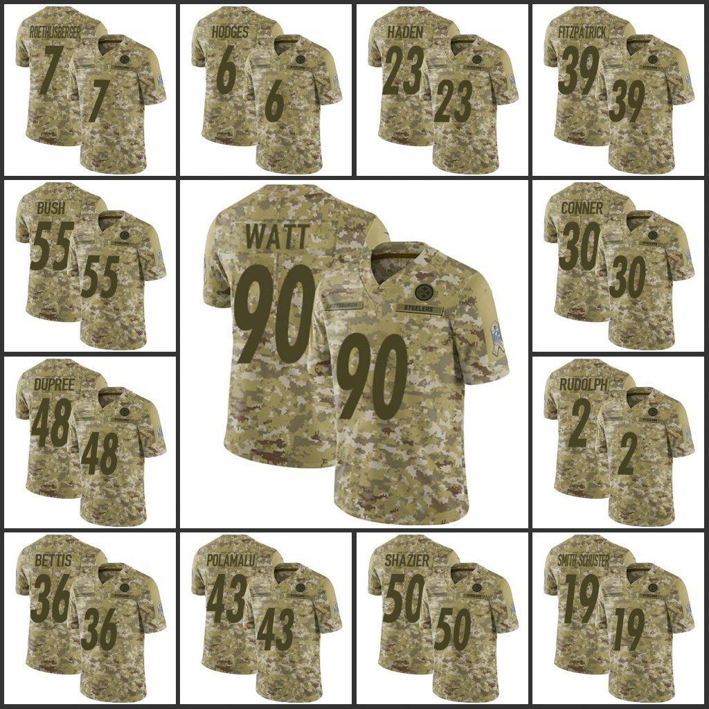 

Pittsburgh''Steelers''Men #39 Minkah Fitzpatrick 19 JuJu Smith-Schuster 90 T. J. Watt Women Youth Camo Salute to Service Jersey pr