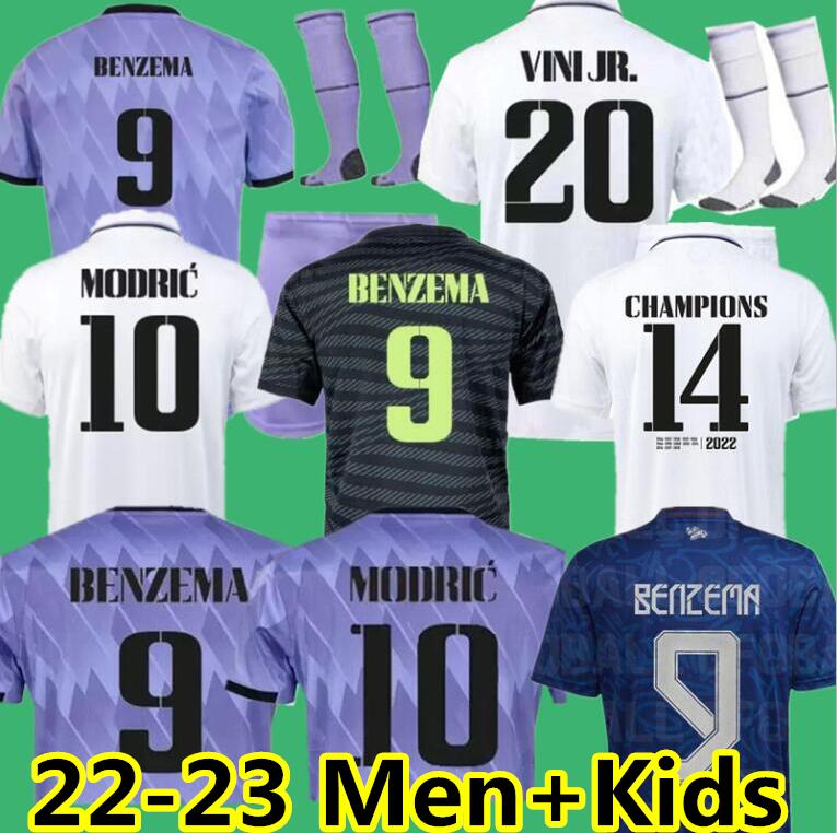 

21 22 23 BENZEMA soccer jerseys football shirt VINI JR MODRIC RODRYGO ALABA camiseta 2022 2023 uniforms CAMAVINGA VALVERDE KROOS Real Madrids men kids kit, Kids away socks