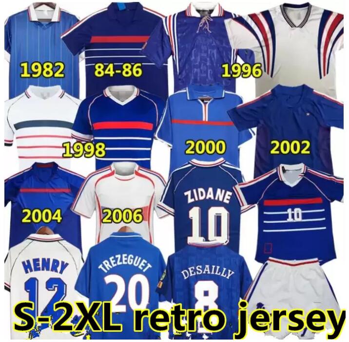 

1998 retro soccer jerseys 82 84 86 96 98 00 02 04 06 ZIDANE HENRY MAILLOT DE FOOT football shirts REZEGUET DESAILLY Classic Vintage Jersey men kids kit uniforms, Blue