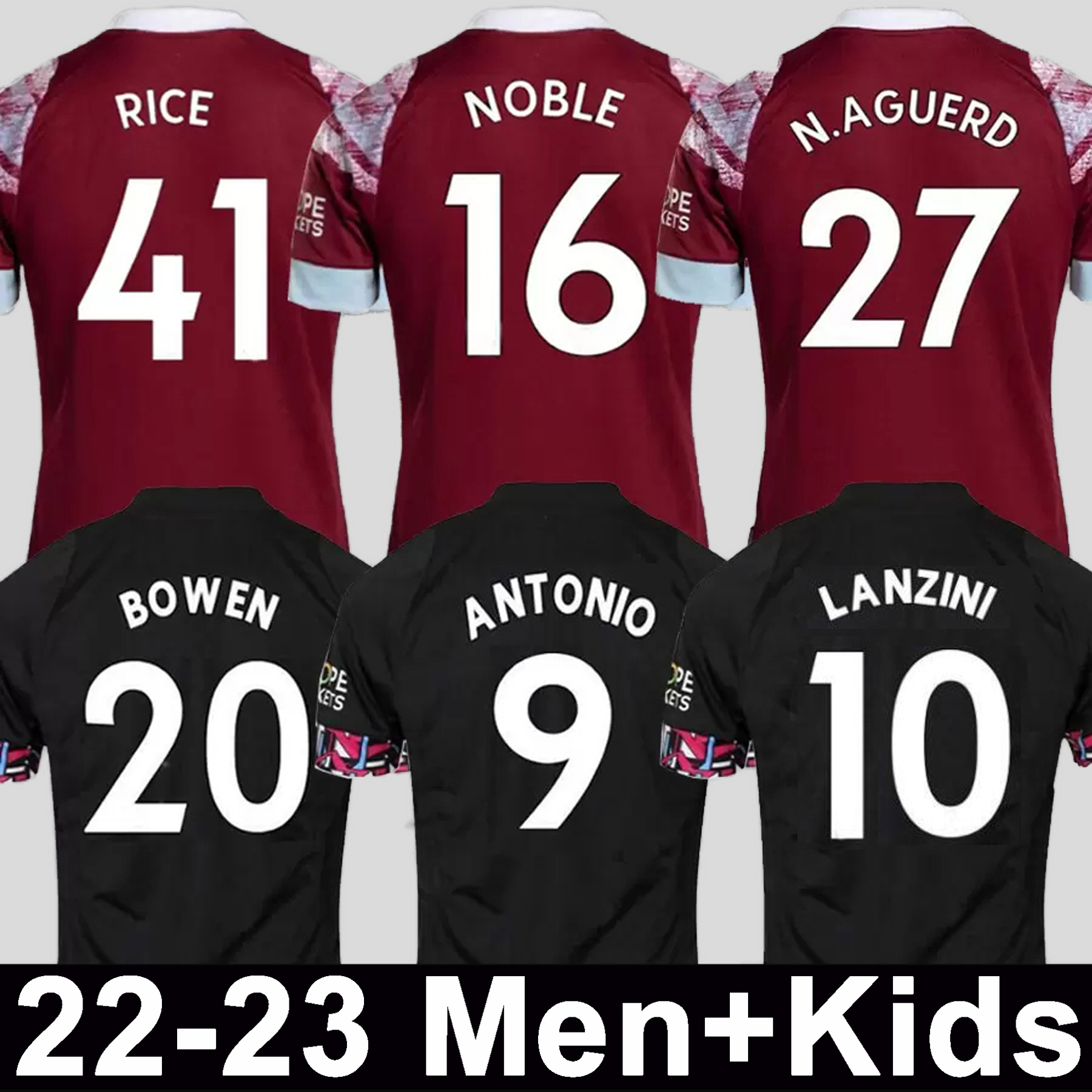 

soccer jersey 22 23 home NOBLE west HAMs ANDERSON UNITED RICE BOWEN ANTONIO BENRAHMA 2022 2023 football shirt adult men kids kit sets boys, 22 23 home aldult