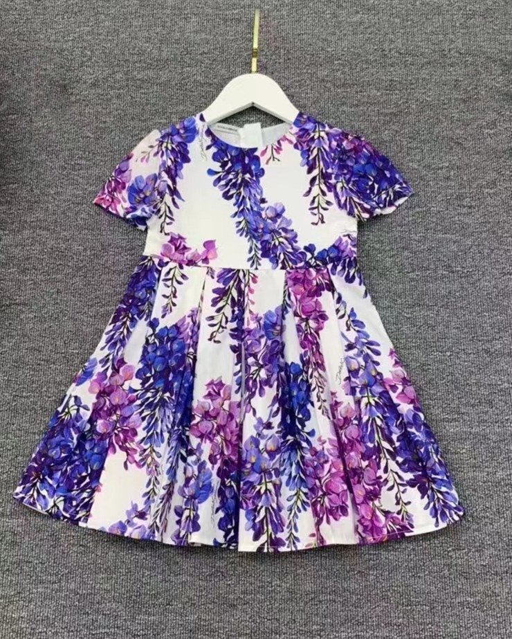 

2022 new Children Girl Dress Child Girls Clothing short Sleevele Flower Kids Summer Dresses for baby Clothes girls, Purple