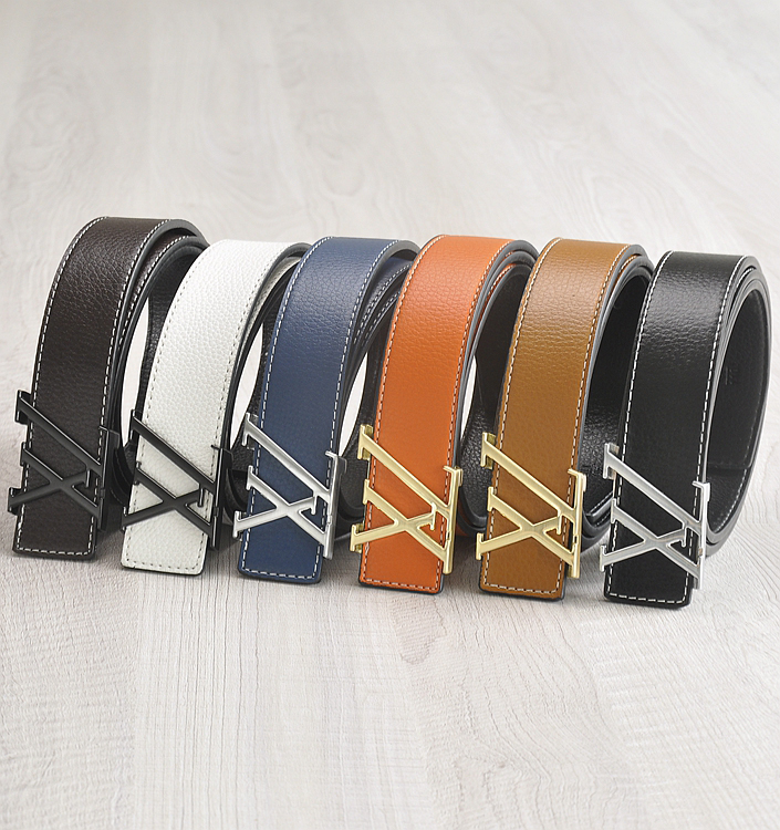 ceintures pour femmes designer Mens Fashion Black Business Casual Big Gold Boucle en alliage de zinc corps de ceinture à deux couches Jeans Pin P