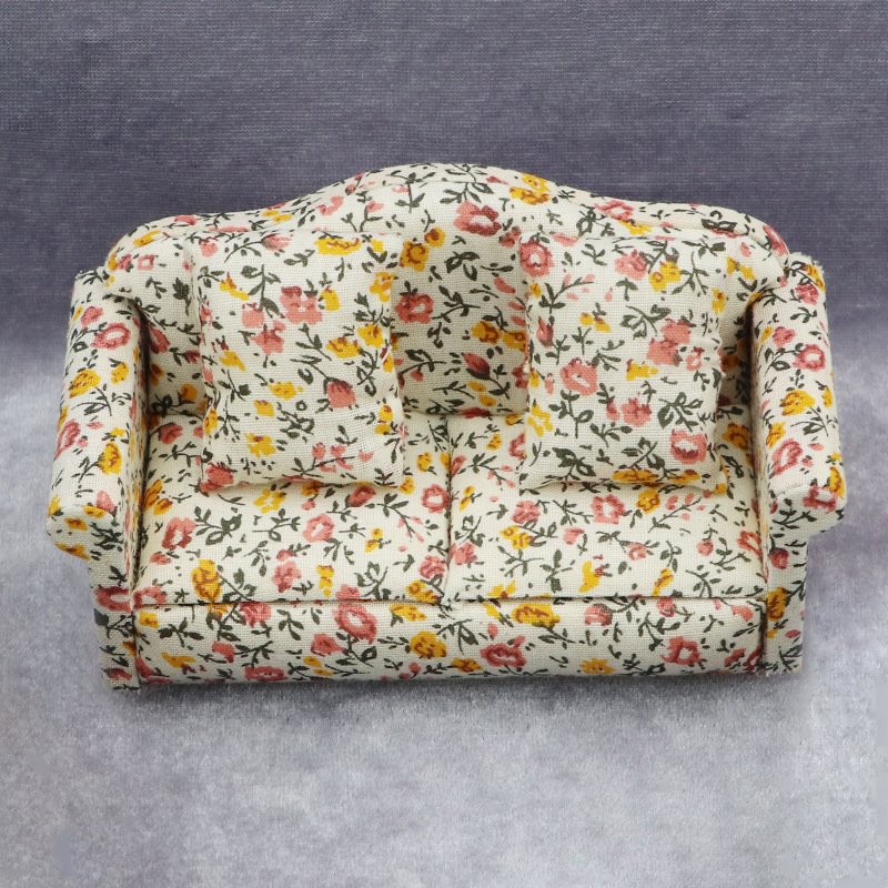 Mini Furniture for Doll House Living Room Furniture Floral Series Sofa Three-piece Set with Throw Pillows 1222906-image-792781533