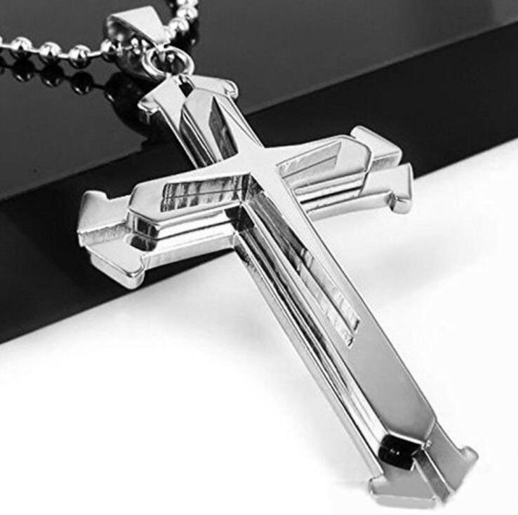 

3 Layer Knight Cross Pendant Necklace Stainless Steel Chain Silver Gold Black Color Jewelry Gifts Wholesale