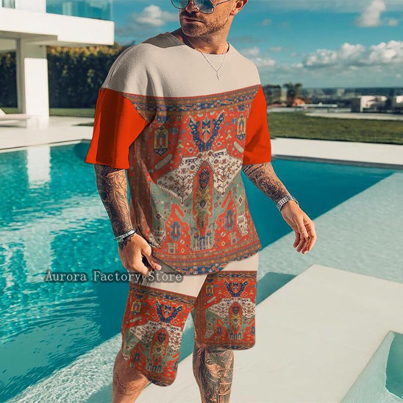 Men's Tracksuits Men's Summer Tracksuit Casual T-Shirt Shorts Set Vintage Outfits Retro Jogging Suit Fashion Outdoor Clothing Male Stree