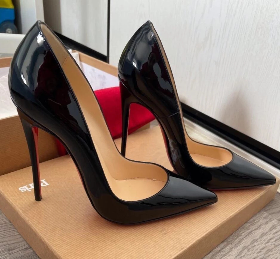 

Red Shiny Bottom High Heel Women Casual Shoes High Heels 6cm 8cm 10cm 12cm Black Leather Pointed Toe Pumps Fashion Women Wedding Party Dress Shoes, 19