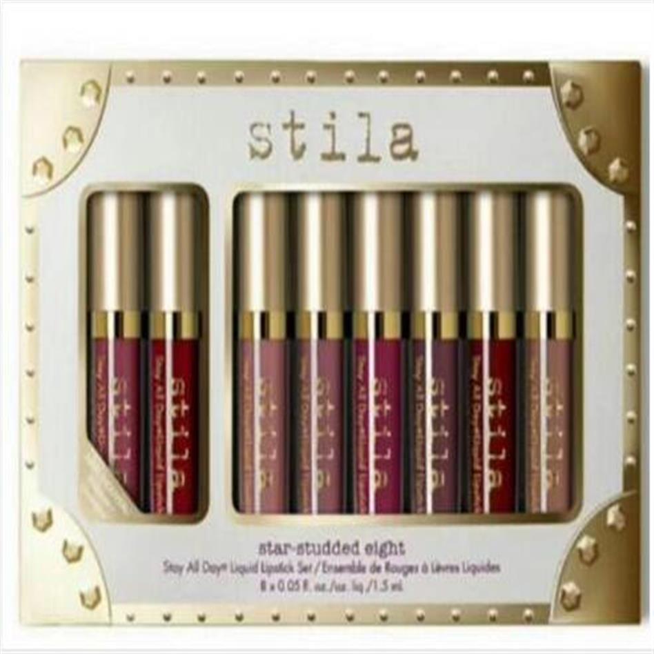 

Stila Star Studded 8pcs Liquid Lipstick Lip gloss Set Stay All Days Long Lasting Creamy Shimmer Liquid Makeup Lip Gloss lipstick d233w, One set
