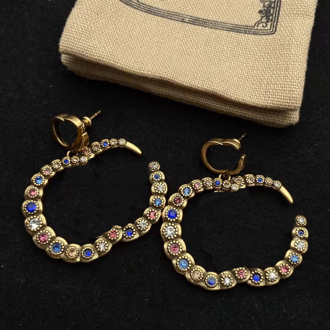 Designer boucle d'oreille nouveau cerceau marque de mode boucle d'oreille couleur diamant double lettre laiton matériel personnalité femmes maria