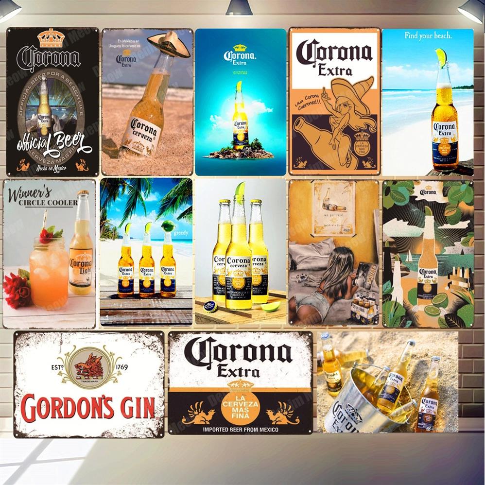 

2021 Corona Extra Beer Plaque Metal Tin Sign absolut Miller Time Wall Art Poster Bar Pub Cafe Club Decoration Vintage Home Decor s244H