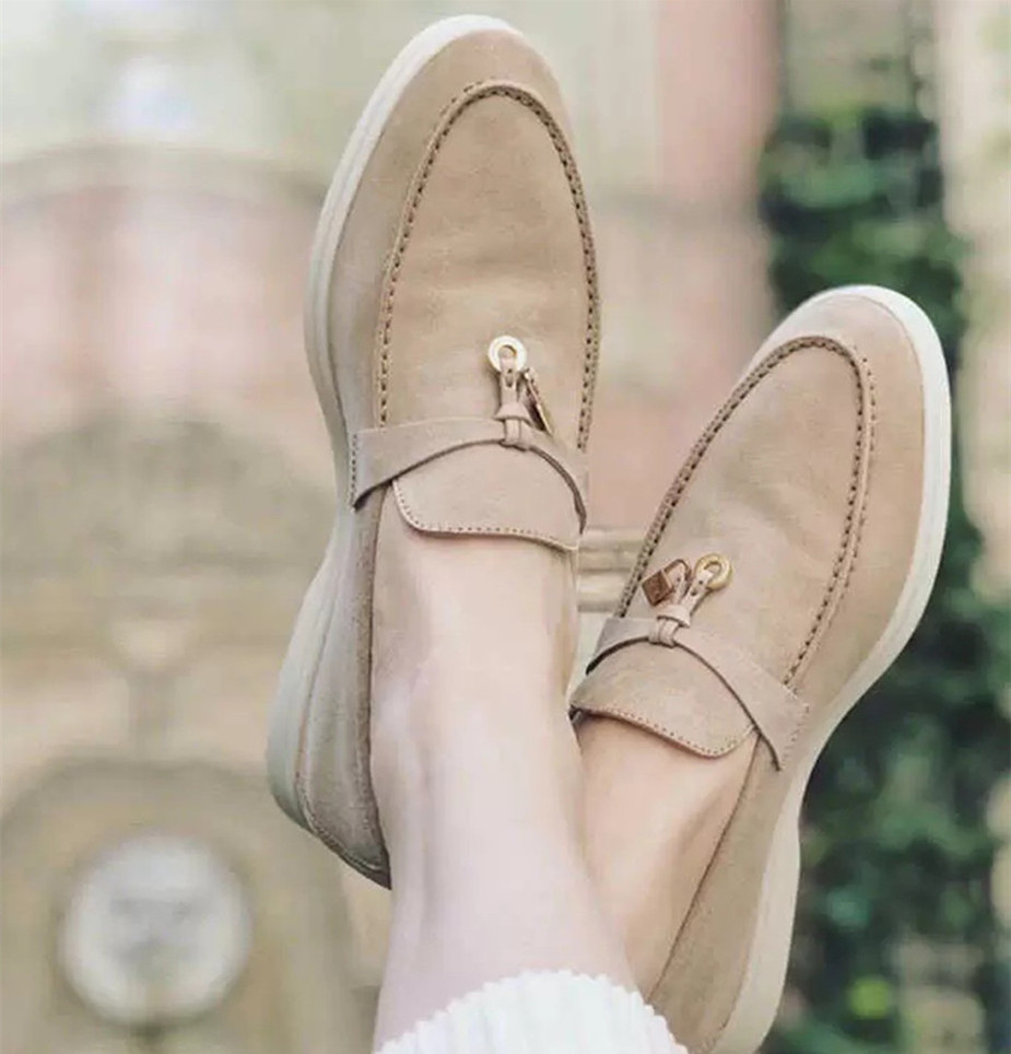 

LORO Low Tops OpenWalk Women Casual Shoes Men Suede Calf Skin Muller shoe Brand classic Walking Flats Luxury Designer Summer Charms Walk Piping Moccasins Loafers