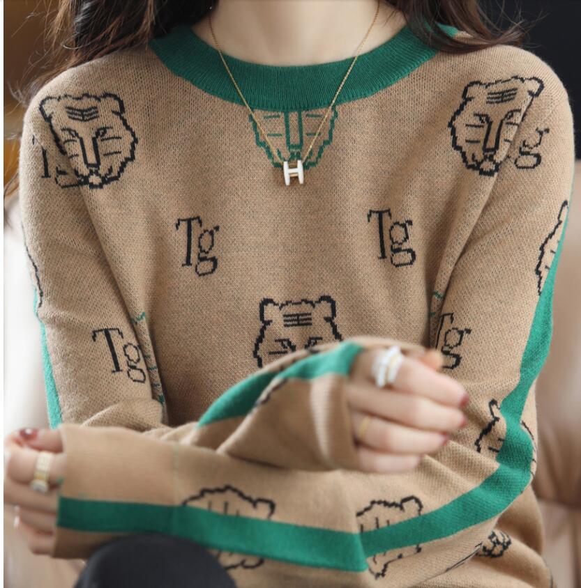 

Women's Cashmere Sweater Knitted tiger Luxury GGity Letter Autumn Winter High Quality Warm Fashion Sweater Top, Black