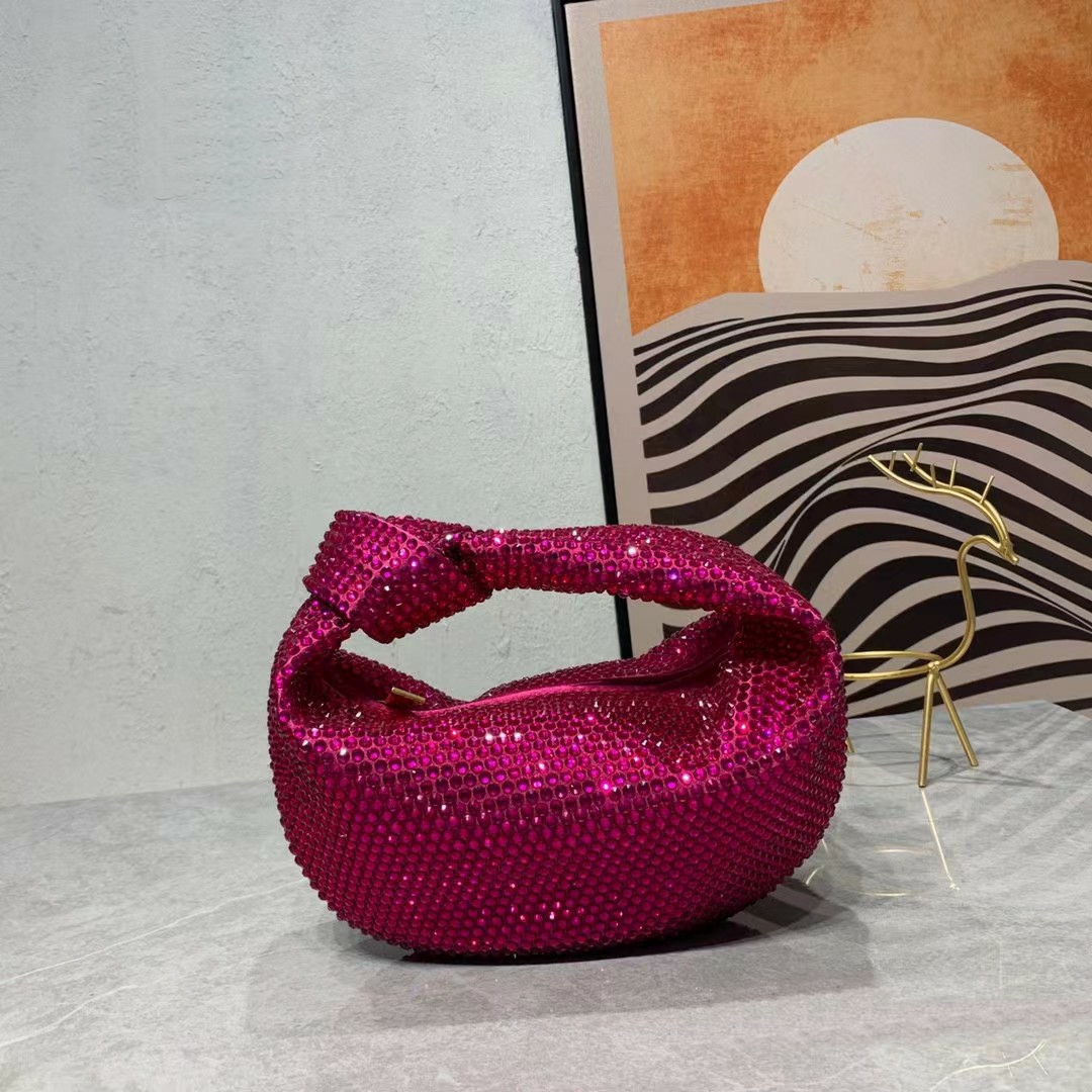 

Designer Gold Rhinestone Sparkling Dinner Bag Totes Hand Drilling Party Handbag Shining Diamond Knotted Handle Clutch Letter Print Baguette Fashion Wallet Purse, Pewter