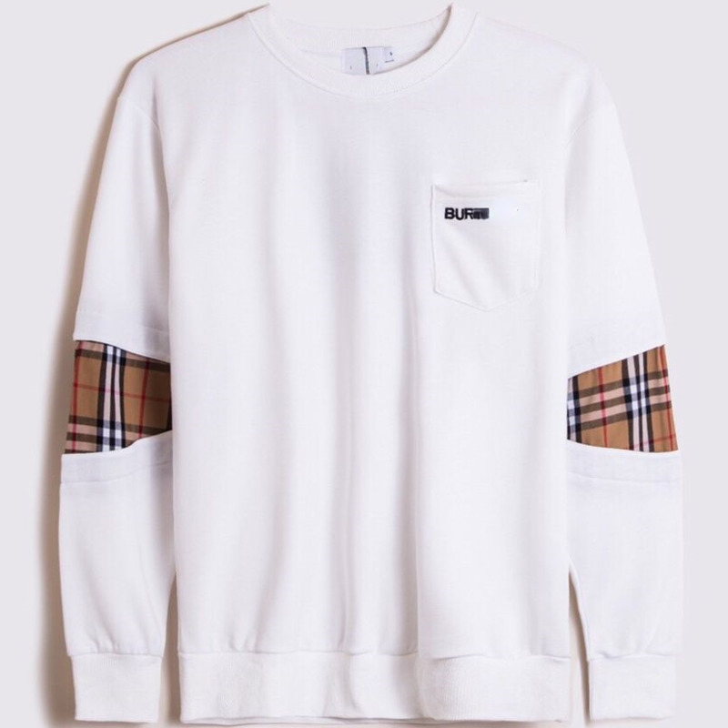 Bu mens hoodie designer sweater Burbe embroidered round neck sweatshirt plaid stitching long-sleeved tshirt men women pullover jacket