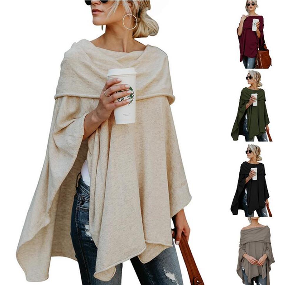 

Spring Autumn Asymmetric Sweater Women Poncho Pullover Sweater Asymmetric Overlay Solid Clothing Ladies Casual Fall Tops310A