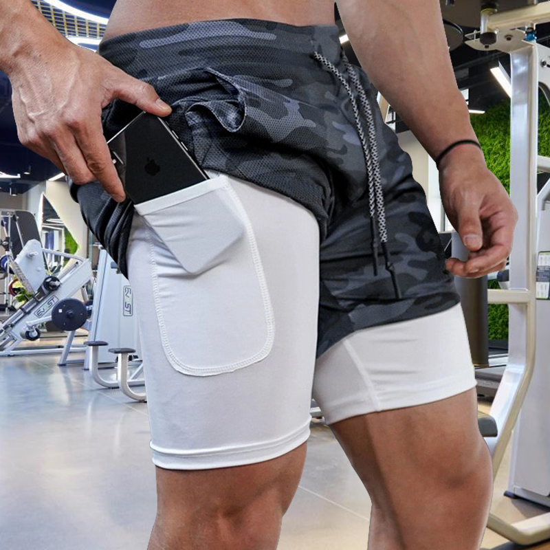 Motorcycle Apparel Men's Cycling Shorts 2 In 1 Double-deck Quick Dry Gym Fitness Workout Sport Male Running Jogging Oversize Short Pants