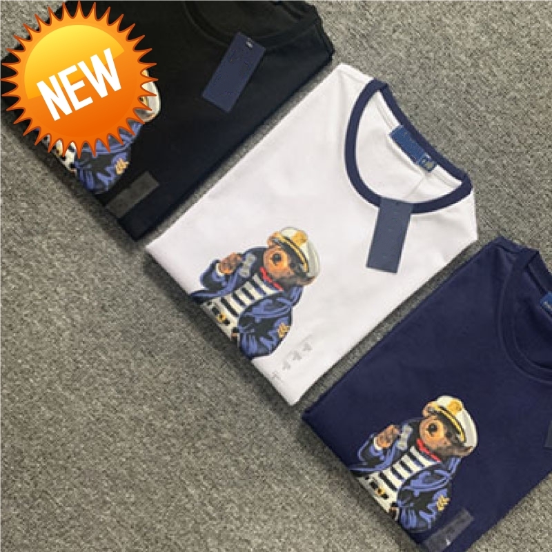 

American print bear high-quality 100% cotton round neck T-shirt men and women designer Polo short-sleeved casual T-shirt US size -3XL