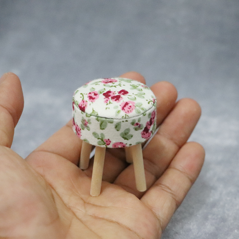 Miniature furniture for doll house model round bar stool Kitchen living room fabric stool 1222899-image-792781243