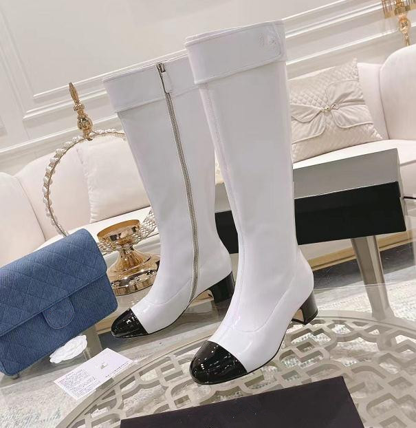 Designer chunky talon bottes haut de genou femme knes botter épisser zipper bottines rond bottes