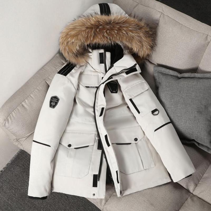 Parkas en duvet pour hommes-30 degrés veste d'hiver hommes manteaux de canard blanc épais chaud bouffant grande fourrure à capuche coupe-vent épa