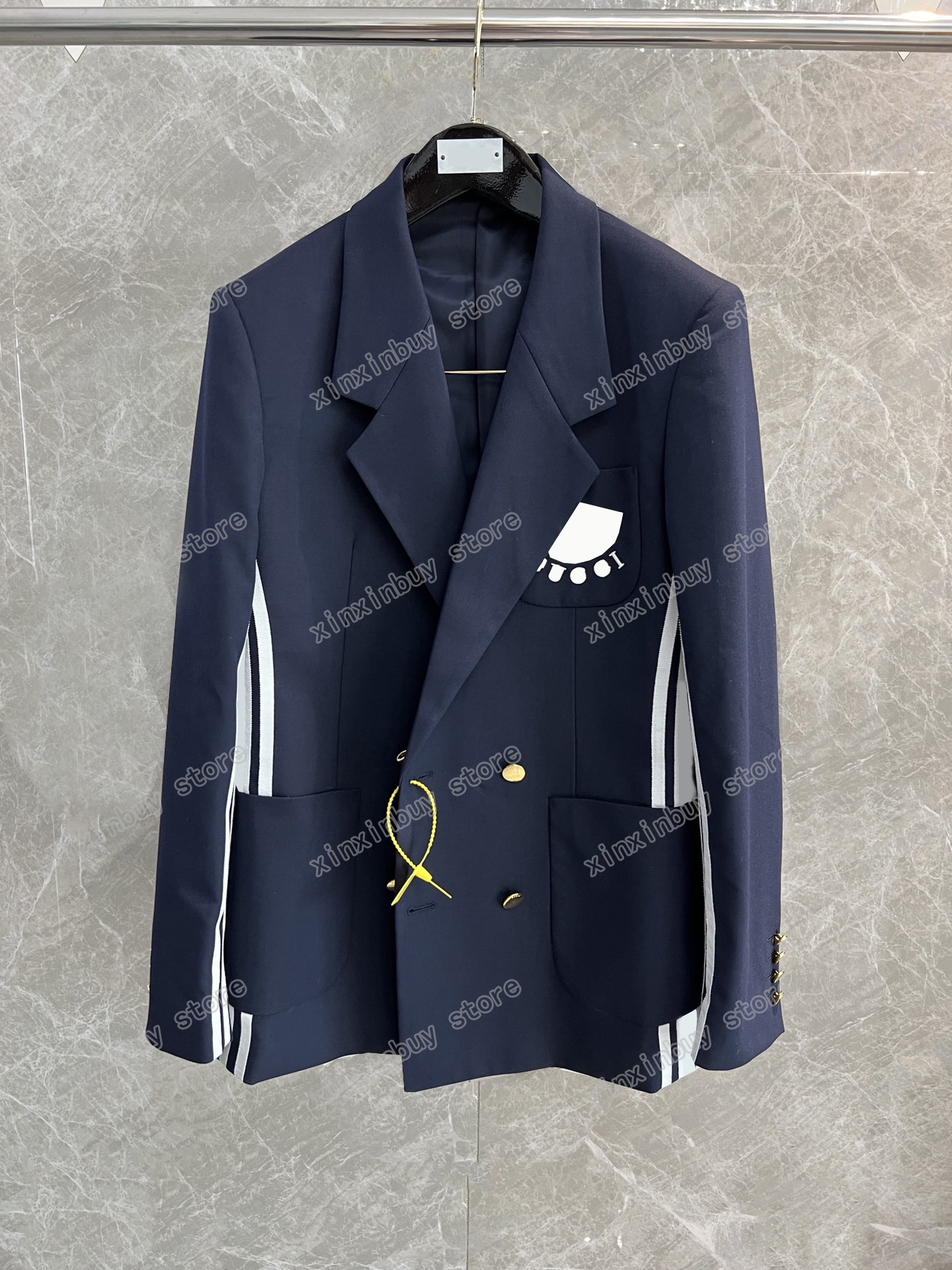 

xinxinbuy Men Women Designers Suits Blazers white Webbing Letter embroidery cotton long sleeve Turn down collar Streetwear black Navy Blue M-3XL