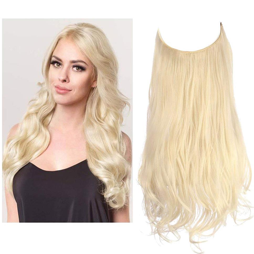 Halo Hair Extensions Beach Blonde Curly Synthetic Hairpieces Jet Black Hair For Women 14 inch Heat Resistant Fiber No Clip240j