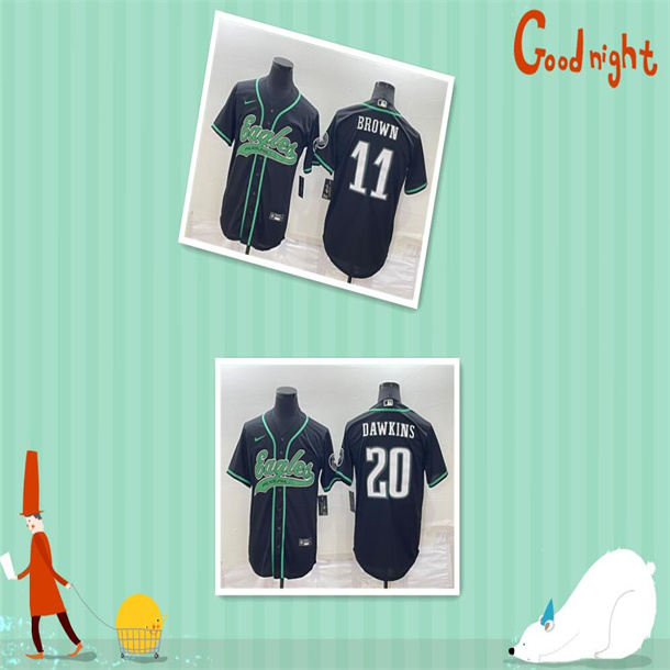 

Jersey CUSTOM Philadelphia''Eagles''Men women youth 6 DeVonta Smith Herbert 20 Brian Dawkins 11 AJ Brown black Cool Base Stitched Baseball Football, Shown
