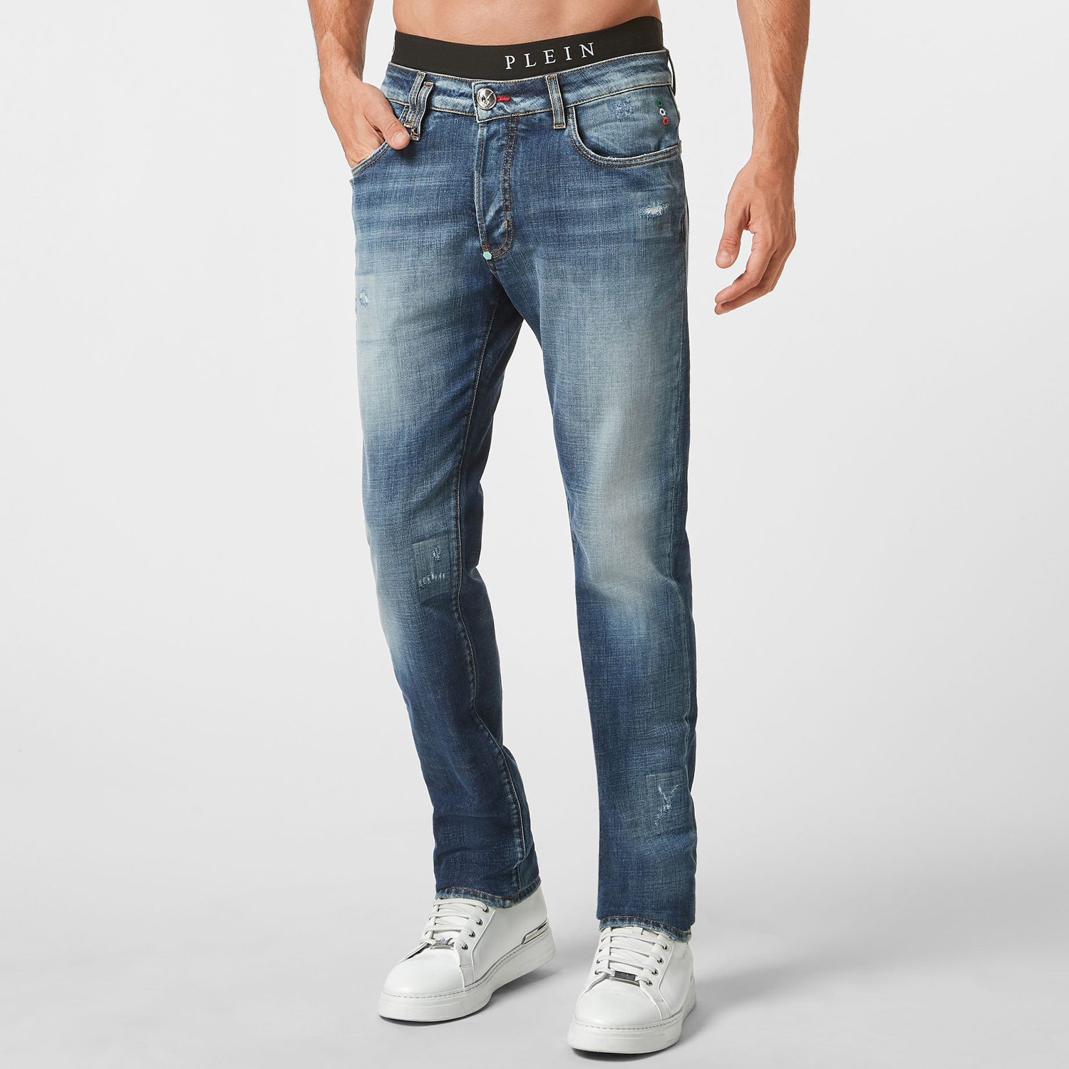 

PLEIN BEAR Men's Jeans Classical Fashion PP Man Trousers Rock Moto Mens Casual Design Ripped Jeans Distressed Skinny Denim Biker Pants 157495, As picture