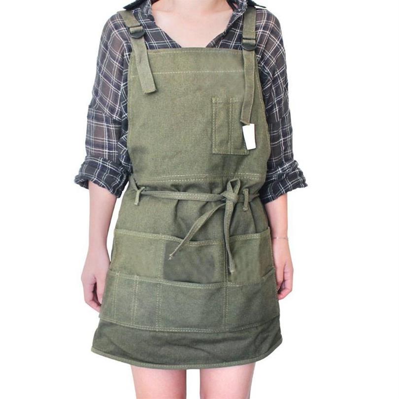 

Aprons Aprons Artist Canvas Apron With Pockets Painting Painter Adjustable Neck Strap Waist Ties Gardening Waxed For Women Men Ad181x