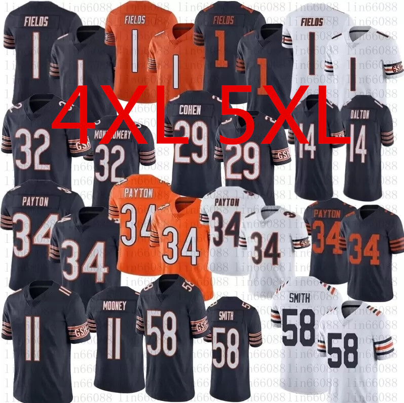 

Justin Fields Roquan Smith Custom Football Jersey Darnell Mooney David Montgomery Cole Kmet Jaylon Johnson Eddie Jackson Jaquan Brisker Trevis Gipson Quinn 4XL 5XL, 2022