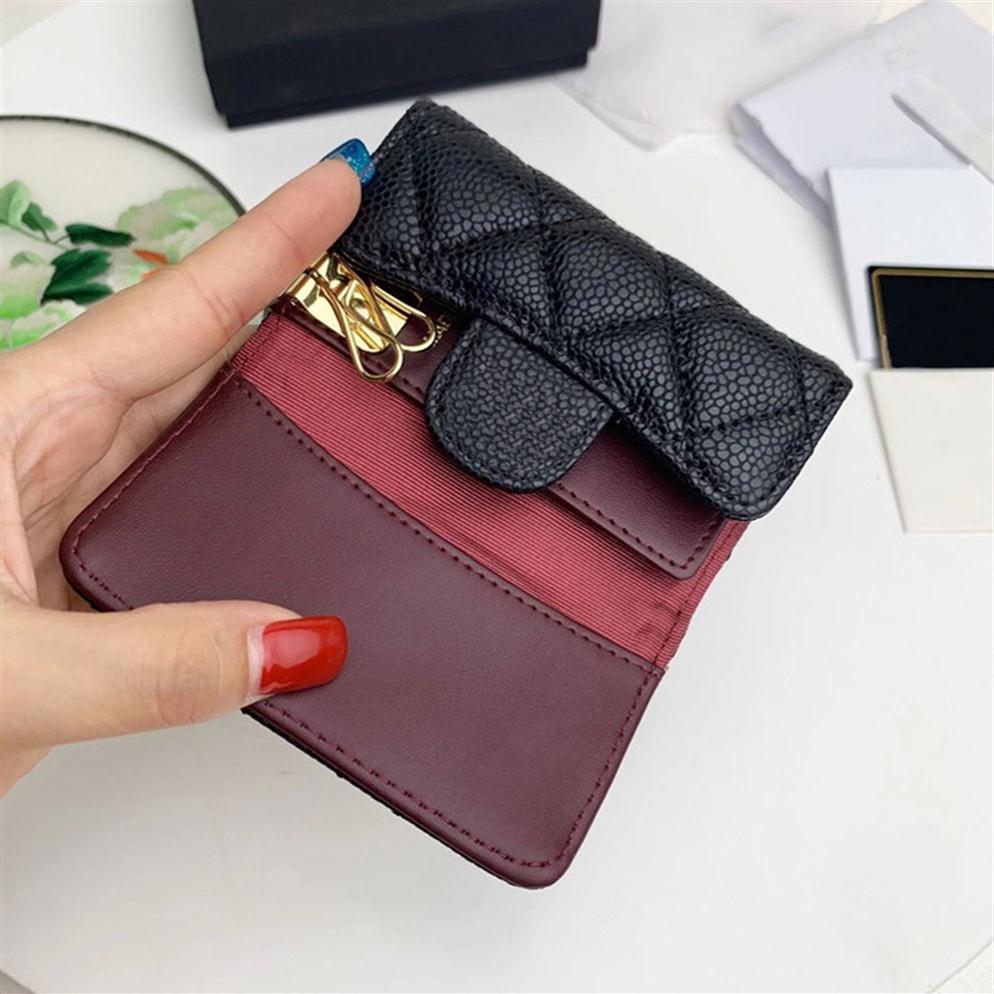 

High Quality Genuine Leather Keychain Women Key Holder Organizer Pouch Cow Split Wallet Housekeeper Key Case Mini Card Bag210a, Caviar cowhide gold buckle