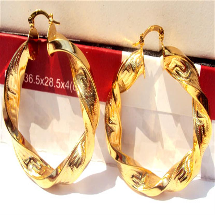 Énorme grosses boucles d'oreilles de cerceau pour femmes remplies en or solide en or solide