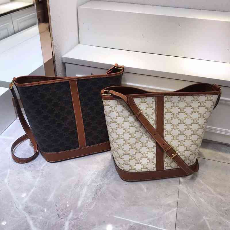 8azq Sac de grande capacit← 2021 Automne et hiver Nouvel arc de triomphe seau Old Flower Women's Leather Commuter Single Messenger
