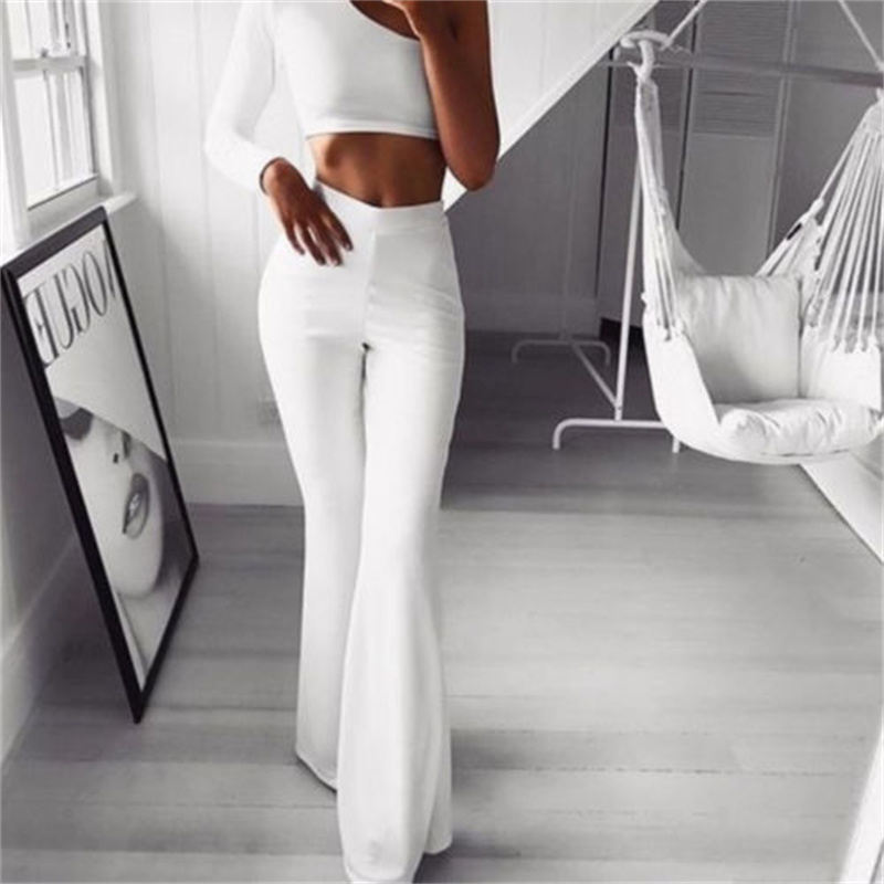 Women's Pants & Capris Womens Solid Color High Waist Flare Ladies Trousers Bell Bottom Long Black/White/Blue/Khaki/BurgundyWomen's