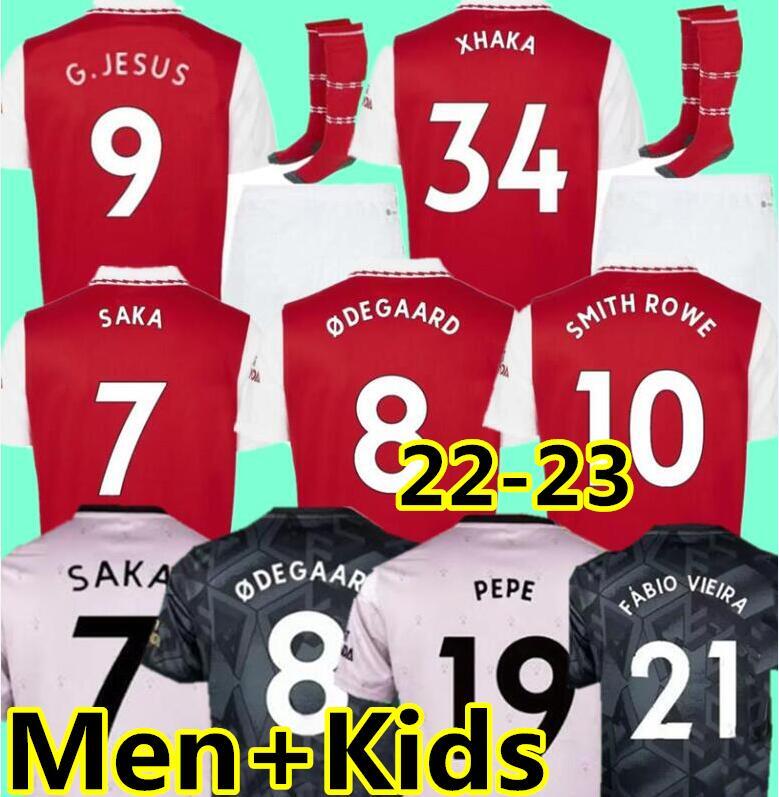 

22 23 SMITH ROWE PEPE SAKA soccer jerseys THOMAS MARTINELLI TIERNEY 2022 2023 red football shirt ODEGAARD SAMBI JESUS FABIO Nketiah Men Kids kit sets, Kids 22-23 home socks