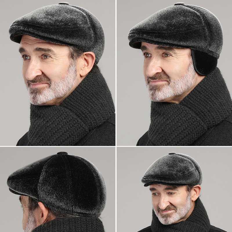 

Berets Winter Driving Men's Sboy Hat With Earmuffs Beret Old Man Flat Top Warm ManBerets, Grey