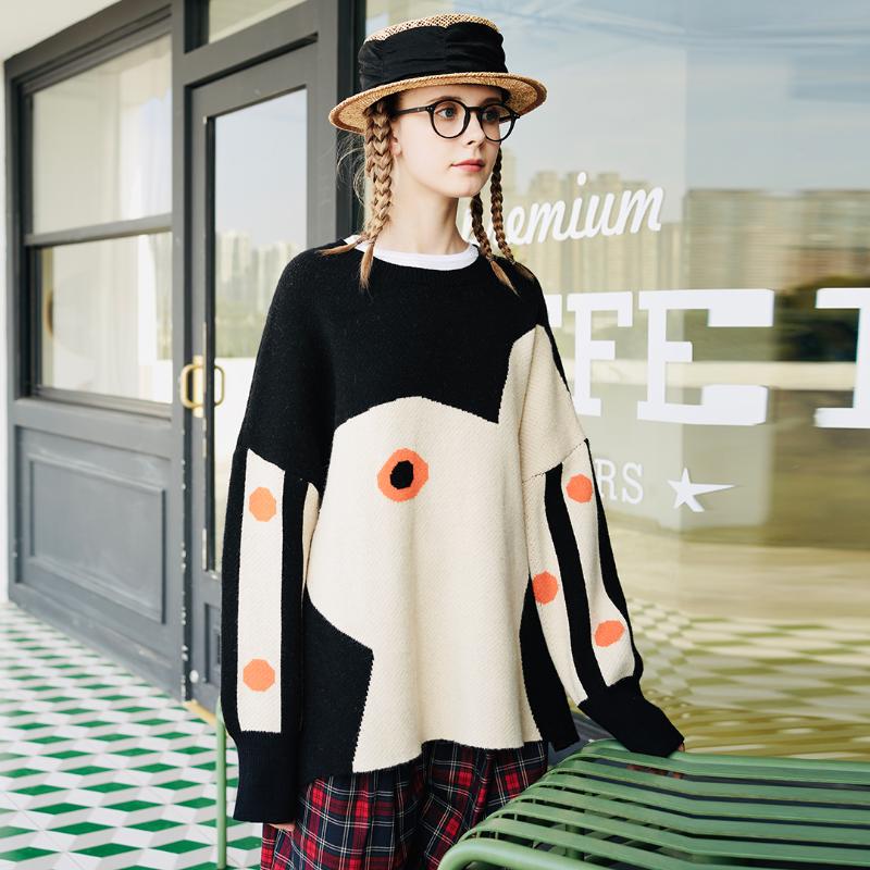 Women's Sweaters Imakokoni Original Black Sweater Female Autumn And Winter Loose Long-sleeved TopWomen's Women'sWomen's
