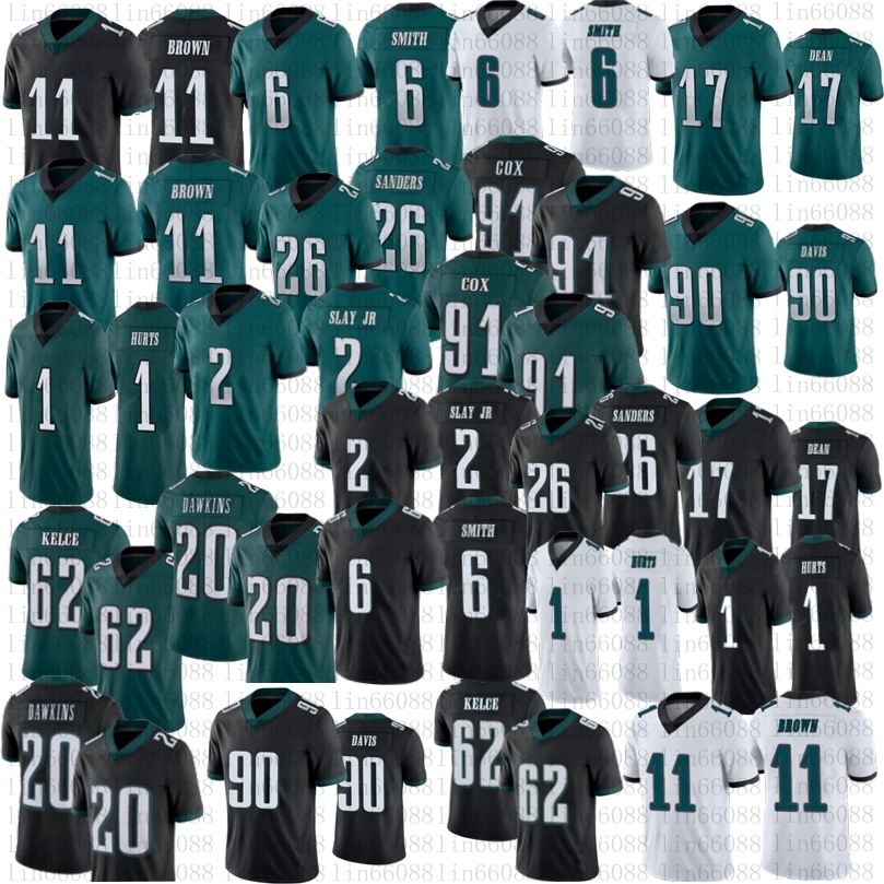 

6 DeVonta Smith AJ Brown Football jersey Jason Kelce Davis Nakobe Dean Jalen Hurts Dawkins Cox Darius Slay jr Miles Sander green white black, As