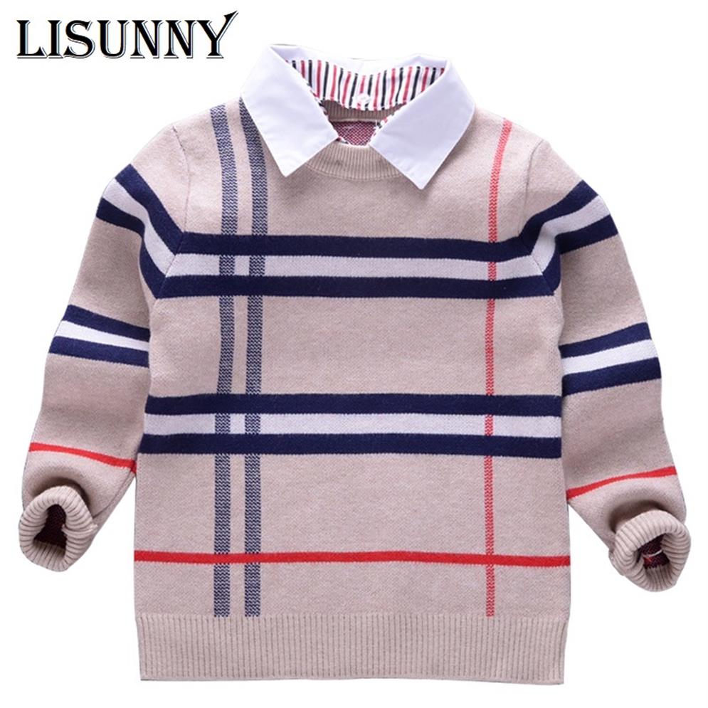 

2021 Shirt collar Boy Sweaters Baby stripe Classic Plaid Pullover Knit Kids Clothes Autumn Winter New Children Sweater Clothing316o, Blue