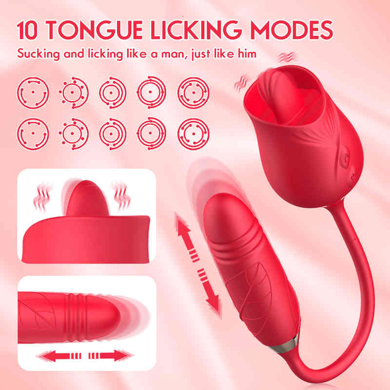 Massager Toys Penis Cock Rose Sucking Vibrator with Oral Tongue Strong 10 Licking Vibrating Modes Clit Vagina Massage Sex Toy for Women Adult Mas-image-792739789