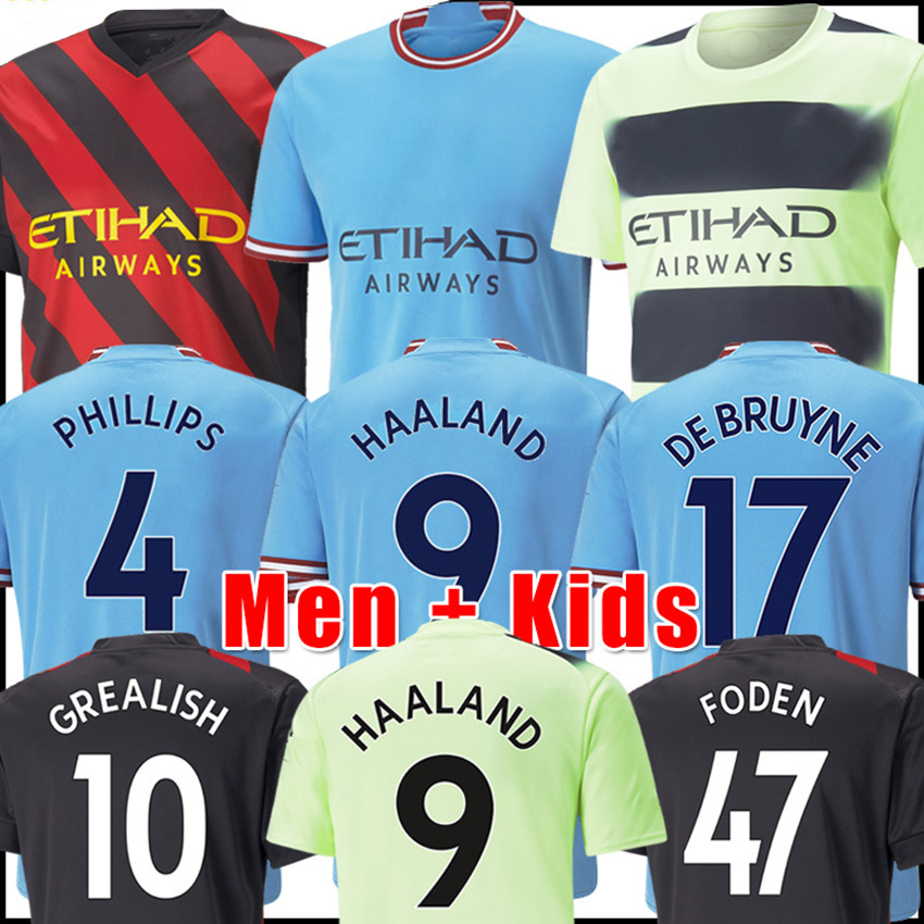 

De. Bruyne Haaland Soccer Jersey Manchester Fussball Tees 22 23 Foden Home Away Men Kids Uniform Kits Grealish Maillot De Foot Mahrez 2022 2023 Domicile Football Shirt, Adult 3rd