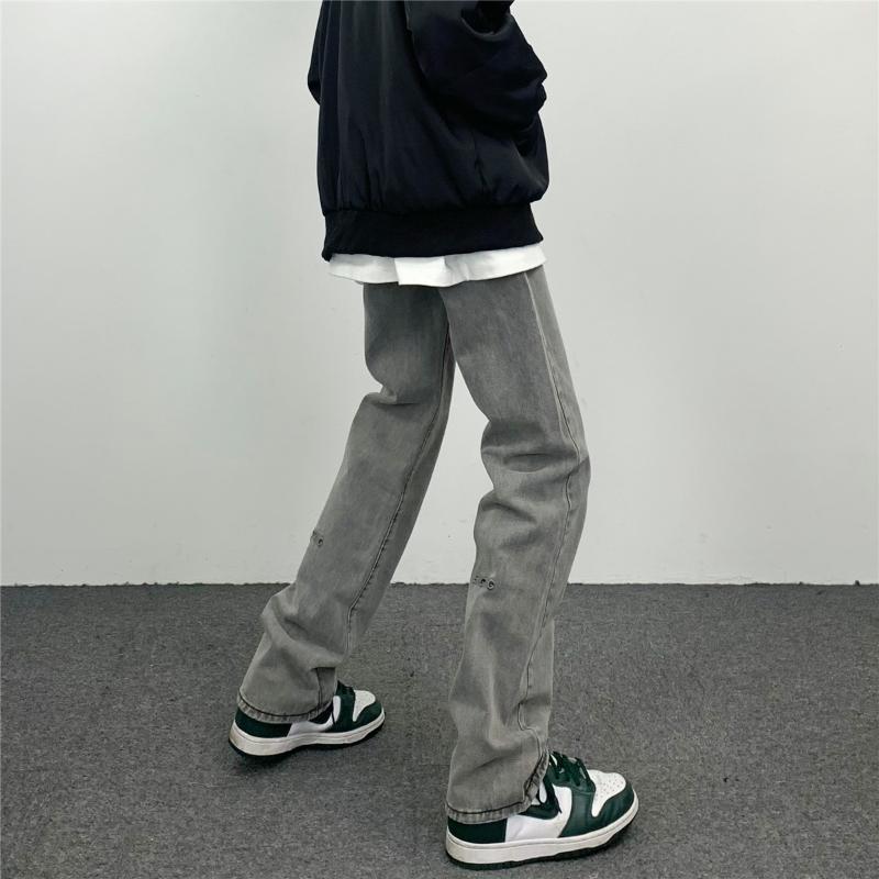 

Men' Jeans Men' Letter Embroidery Grey Straight Slim Hip Hop Pants Y2k Fashion Streetwear Brand CasualMen, Dark gray