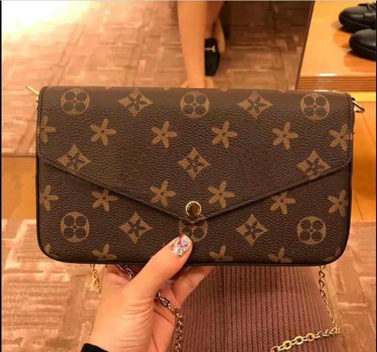 

Luxurys designers handbag Felicie Evening Bag Embossing pu Leather Handbags Shoulder handbag Clutch Tote Chain Messenger Shopping Purse 8877#u98u, Brown/flower